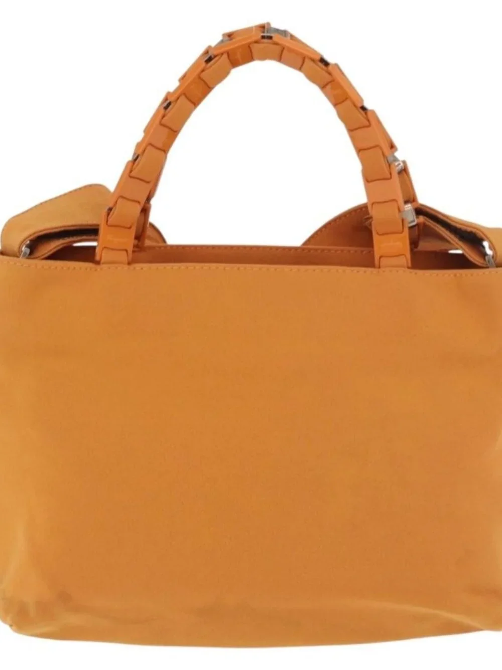 Salvatore Ferragamo Vala Hand Bag Canvas 2way Orange Silver Auth BA13480